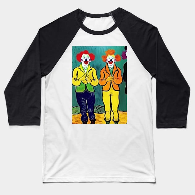 2 COLOURFUL (COLORFUL )  VAN GOGH STYLE CLOWNS Baseball T-Shirt by sailorsam1805